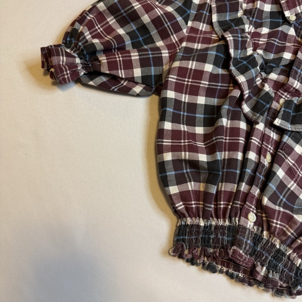 ✨American Eagle Seriously Soft Plaid Western Shirt Short Sleeve Elastic Waist L - Picture 5 of 9